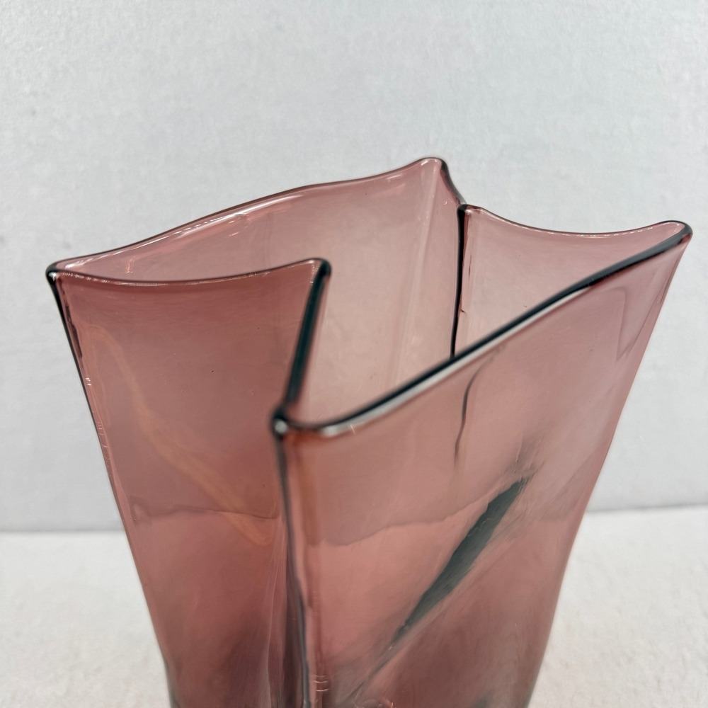 Blenko 8813M Art Glass Paper Bag Vase Amethyst Purple Signed 2018 10" MCM - Picture 9 of 13